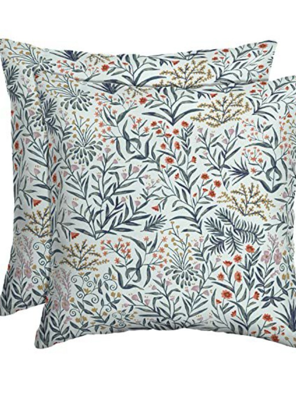 Botanical Floral Accent Pillow Pair in Cream and Blue-Green